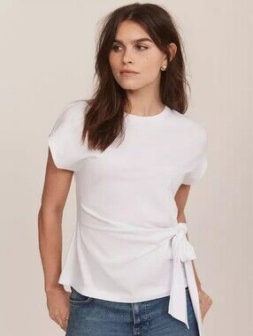 Abbey Glass Cardin Poplin Crisp Cotton Tie Waist Top Size XS
